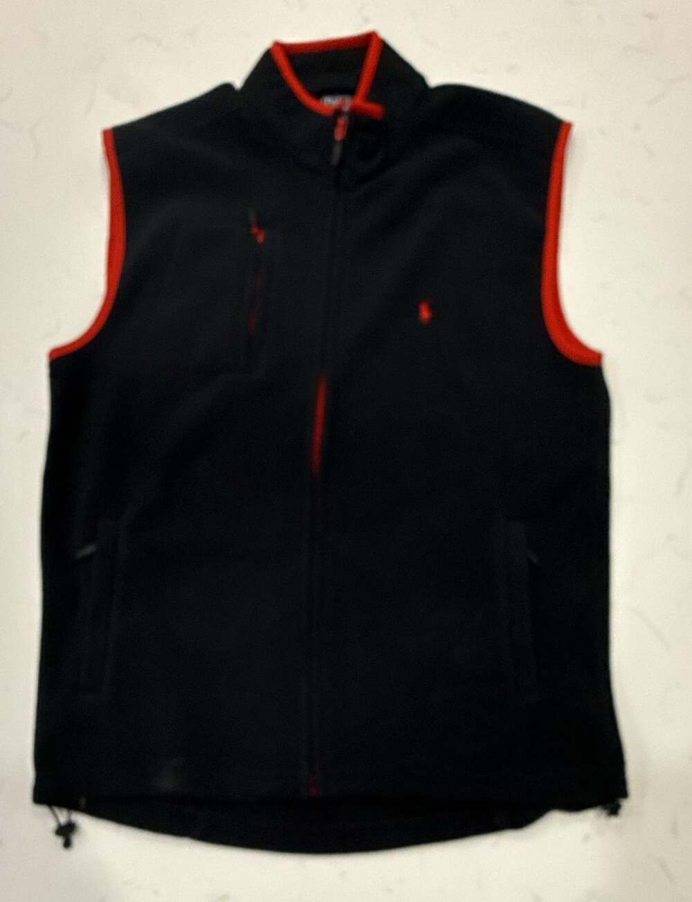 Polo Ralph Lauren Fleece Vest Size L Black Red Full Zip